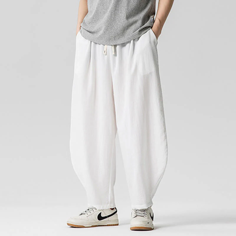 Pantaloni da uomo in cotone alla caviglia con coulisse e tasche, modello Buddha Stones Summer Pure Color - Image 16