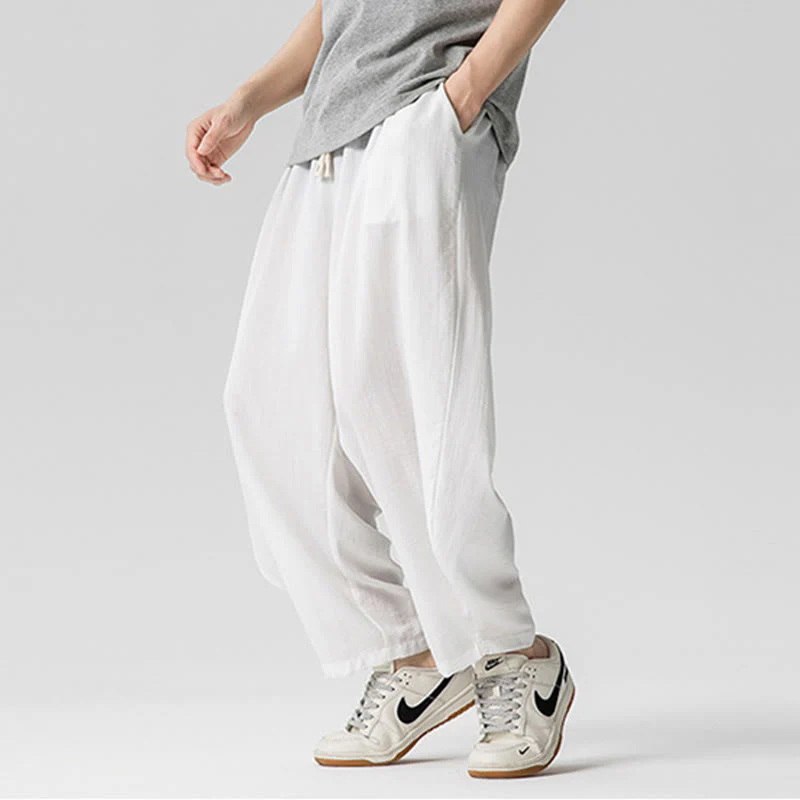 Pantaloni da uomo in cotone alla caviglia con coulisse e tasche, modello Buddha Stones Summer Pure Color - Image 19