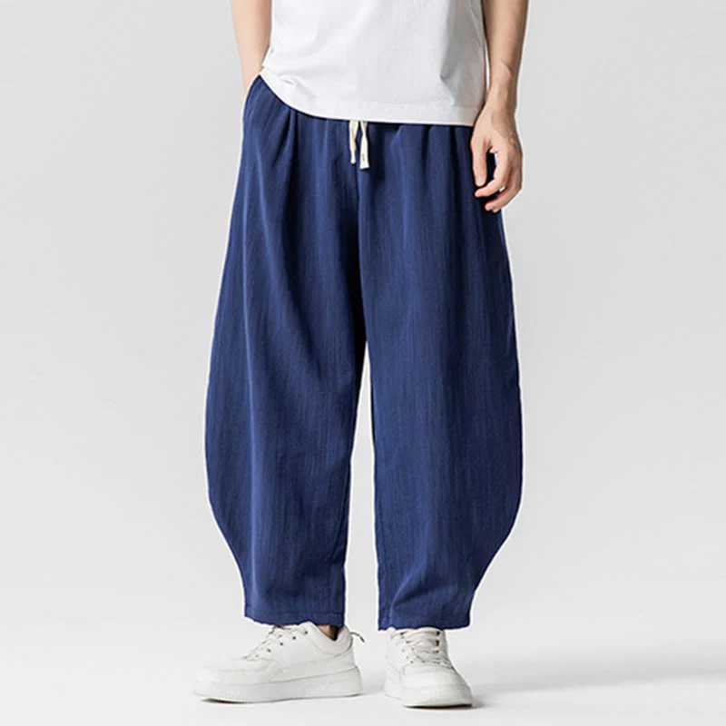 Pantaloni da uomo in cotone alla caviglia con coulisse e tasche, modello Buddha Stones Summer Pure Color - Image 2