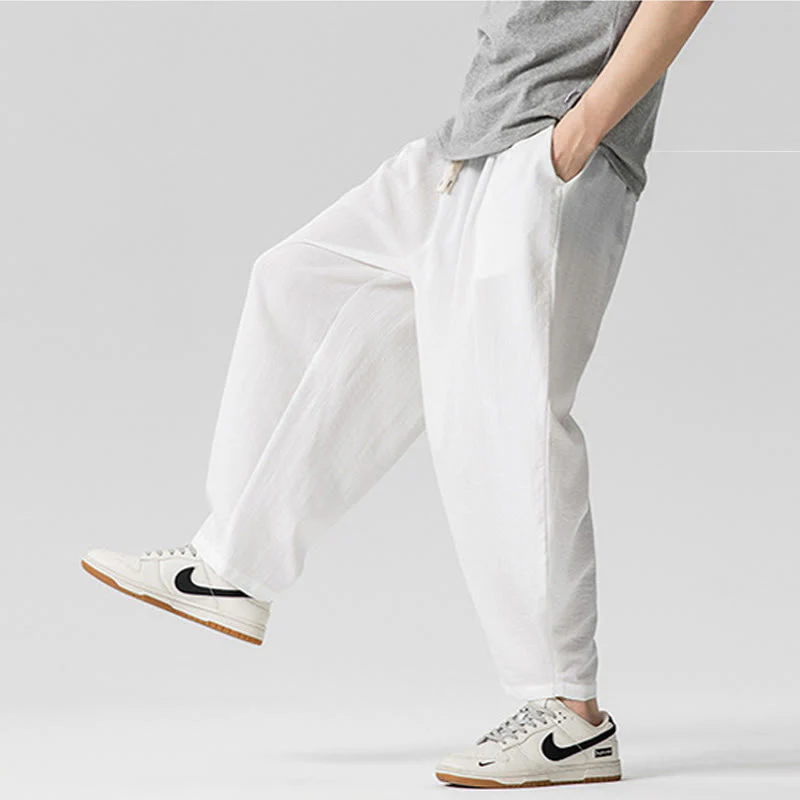 Pantaloni da uomo in cotone alla caviglia con coulisse e tasche, modello Buddha Stones Summer Pure Color - Image 20