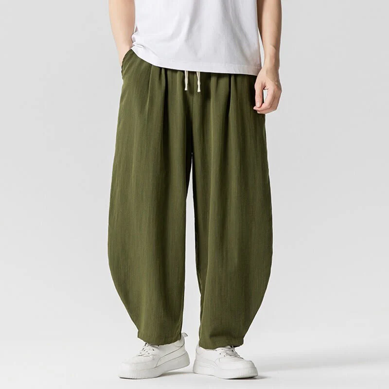 Pantaloni da uomo in cotone alla caviglia con coulisse e tasche, modello Buddha Stones Summer Pure Color - Image 21
