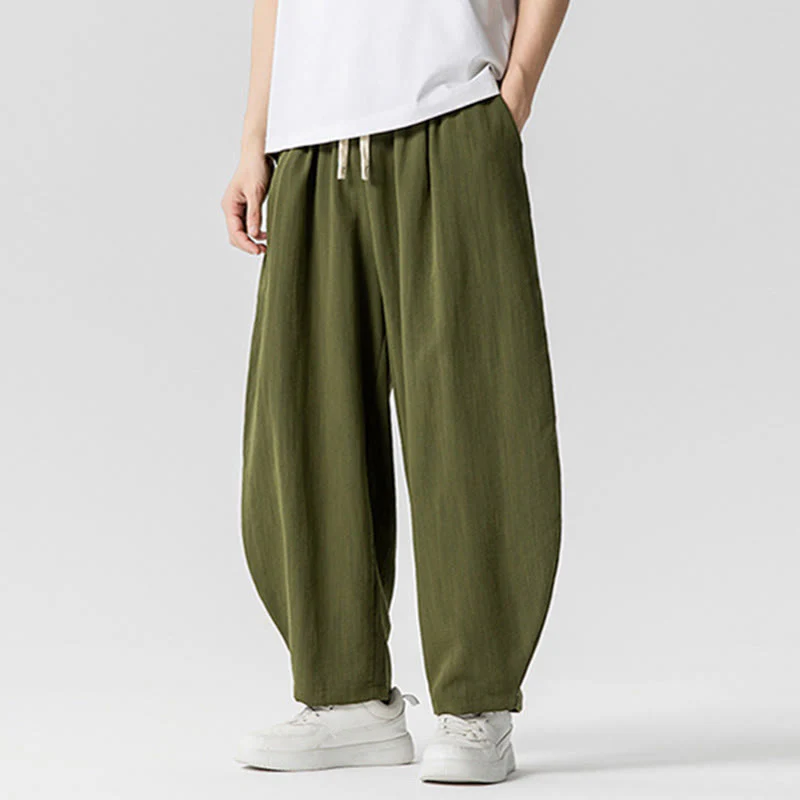 Pantaloni da uomo in cotone alla caviglia con coulisse e tasche, modello Buddha Stones Summer Pure Color - Image 22