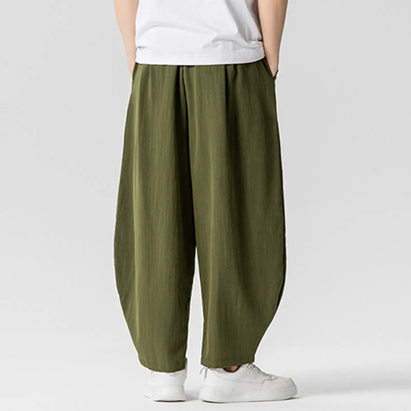 Pantaloni da uomo in cotone alla caviglia con coulisse e tasche, modello Buddha Stones Summer Pure Color - Image 23