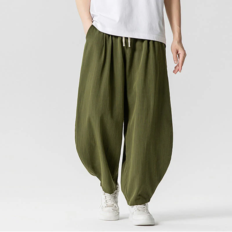 Pantaloni da uomo in cotone alla caviglia con coulisse e tasche, modello Buddha Stones Summer Pure Color - Image 24