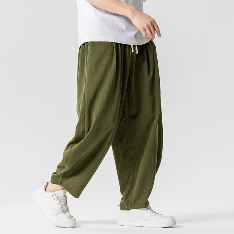 Pantaloni da uomo in cotone alla caviglia con coulisse e tasche, modello Buddha Stones Summer Pure Color - Image 25