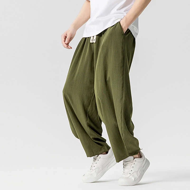 Pantaloni da uomo in cotone alla caviglia con coulisse e tasche, modello Buddha Stones Summer Pure Color - Image 26