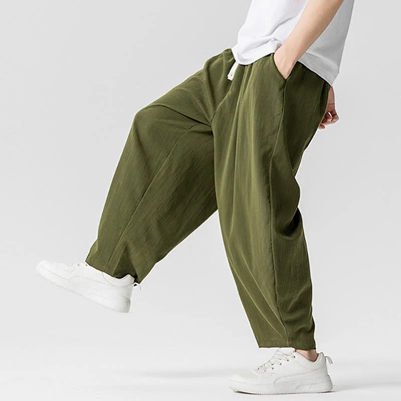 Pantaloni da uomo in cotone alla caviglia con coulisse e tasche, modello Buddha Stones Summer Pure Color - Image 27