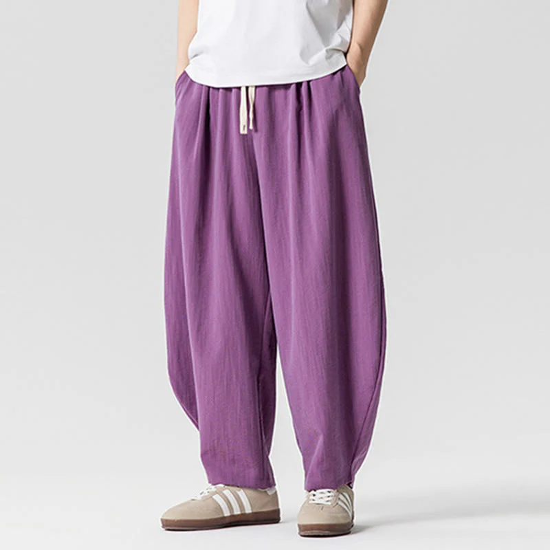 Pantaloni da uomo in cotone alla caviglia con coulisse e tasche, modello Buddha Stones Summer Pure Color - Image 29