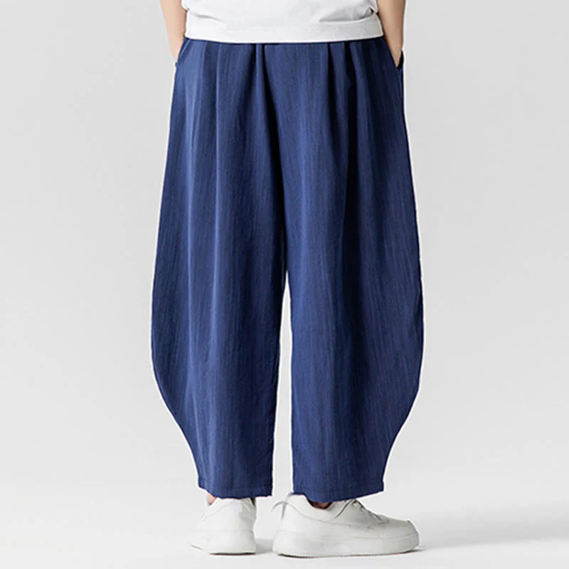 Pantaloni da uomo in cotone alla caviglia con coulisse e tasche, modello Buddha Stones Summer Pure Color - Image 3