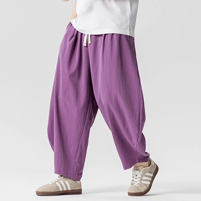 Pantaloni da uomo in cotone alla caviglia con coulisse e tasche, modello Buddha Stones Summer Pure Color - Image 31