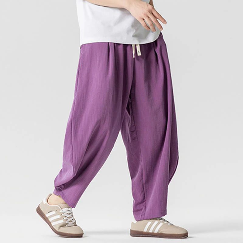 Pantaloni da uomo in cotone alla caviglia con coulisse e tasche, modello Buddha Stones Summer Pure Color - Image 32