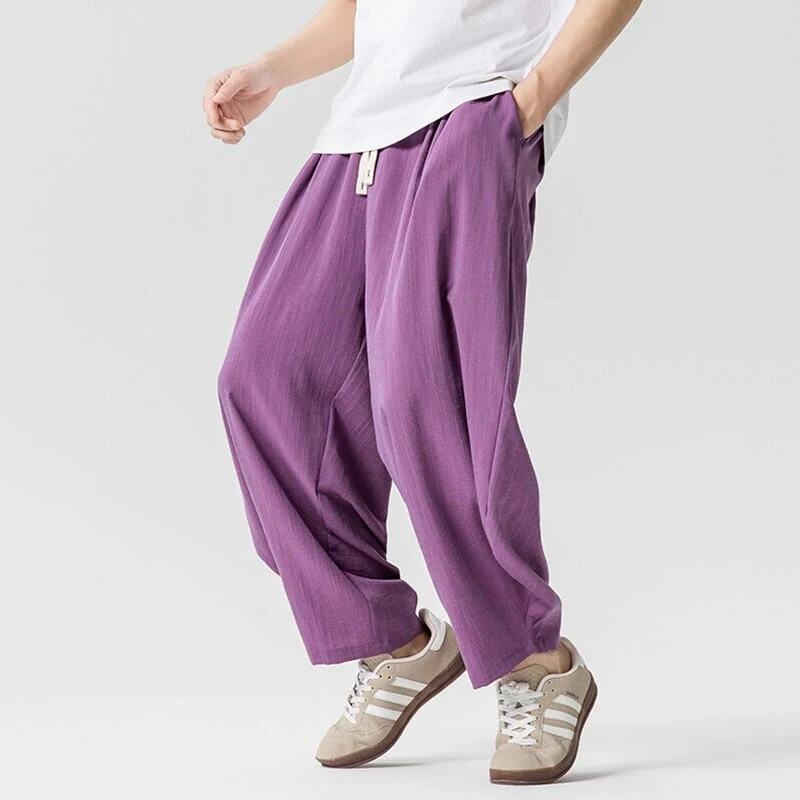 Pantaloni da uomo in cotone alla caviglia con coulisse e tasche, modello Buddha Stones Summer Pure Color - Image 33