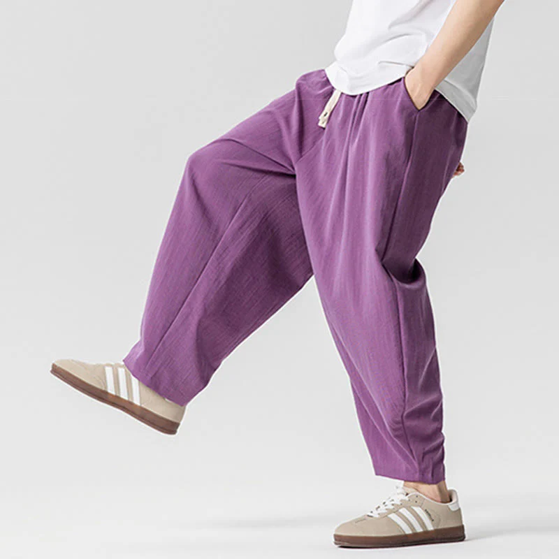 Pantaloni da uomo in cotone alla caviglia con coulisse e tasche, modello Buddha Stones Summer Pure Color - Image 34