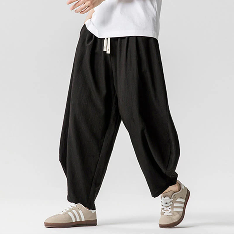 Pantaloni da uomo in cotone alla caviglia con coulisse e tasche, modello Buddha Stones Summer Pure Color - Image 36