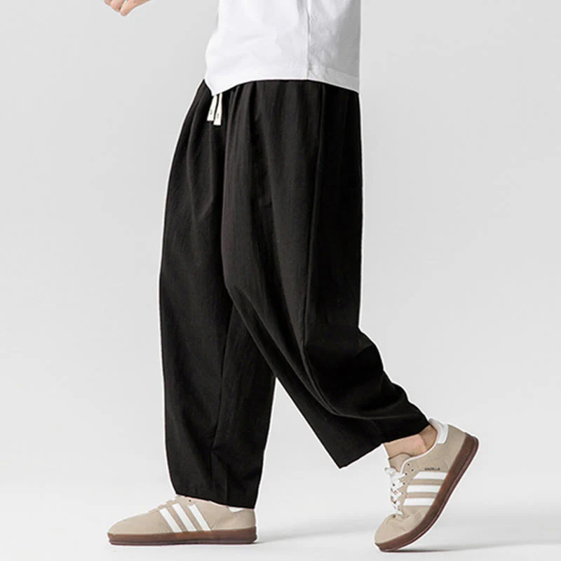 Pantaloni da uomo in cotone alla caviglia con coulisse e tasche, modello Buddha Stones Summer Pure Color - Image 37