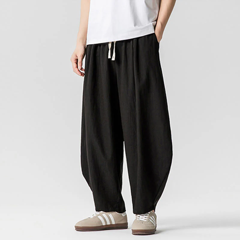 Pantaloni da uomo in cotone alla caviglia con coulisse e tasche, modello Buddha Stones Summer Pure Color - Image 39