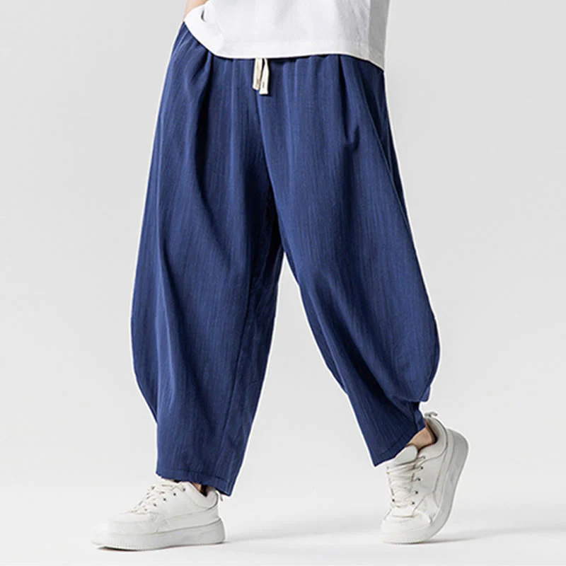 Pantaloni da uomo in cotone alla caviglia con coulisse e tasche, modello Buddha Stones Summer Pure Color - Image 4