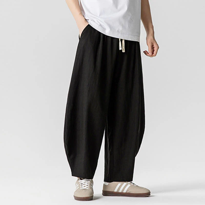 Pantaloni da uomo in cotone alla caviglia con coulisse e tasche, modello Buddha Stones Summer Pure Color - Image 40