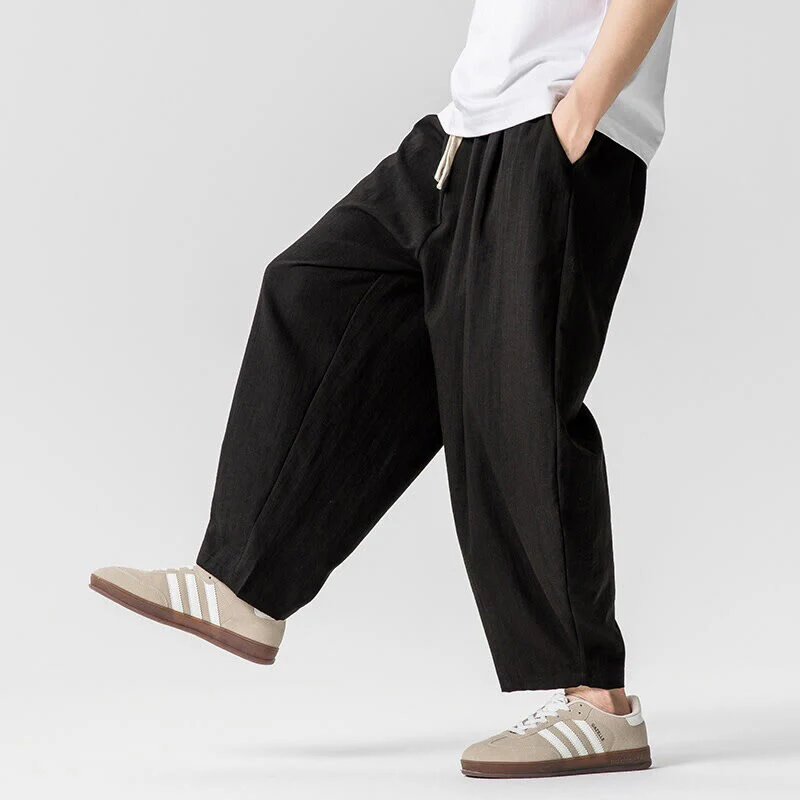 Pantaloni da uomo in cotone alla caviglia con coulisse e tasche, modello Buddha Stones Summer Pure Color - Image 41