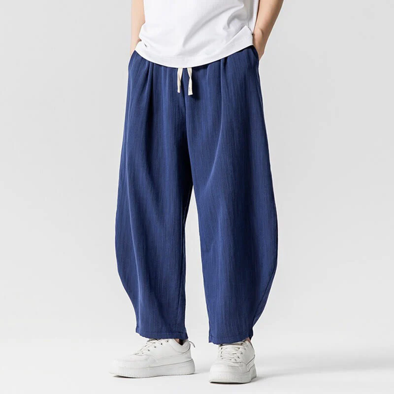 Pantaloni da uomo in cotone alla caviglia con coulisse e tasche, modello Buddha Stones Summer Pure Color - Image 5