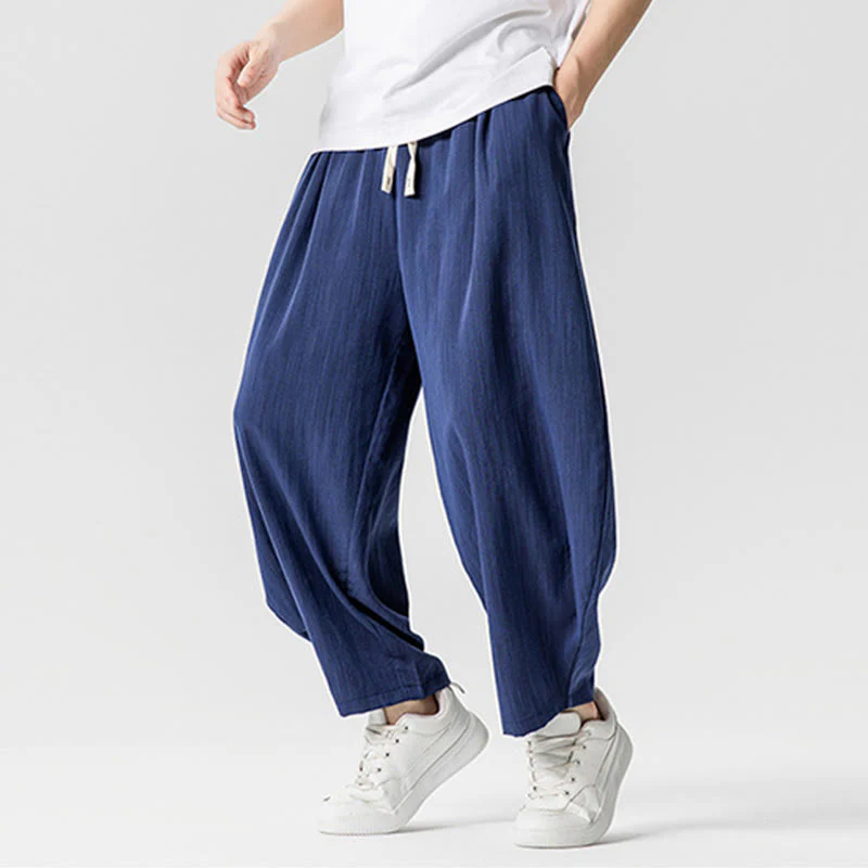Pantaloni da uomo in cotone alla caviglia con coulisse e tasche, modello Buddha Stones Summer Pure Color - Image 6