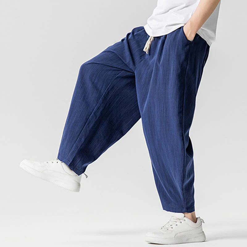 Pantaloni da uomo in cotone alla caviglia con coulisse e tasche, modello Buddha Stones Summer Pure Color - Image 7