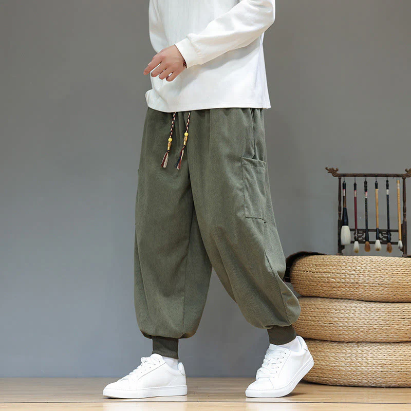 Pantaloni da uomo in cotone alla caviglia con tasche, tinta unita, modello Buddha Stones Spring