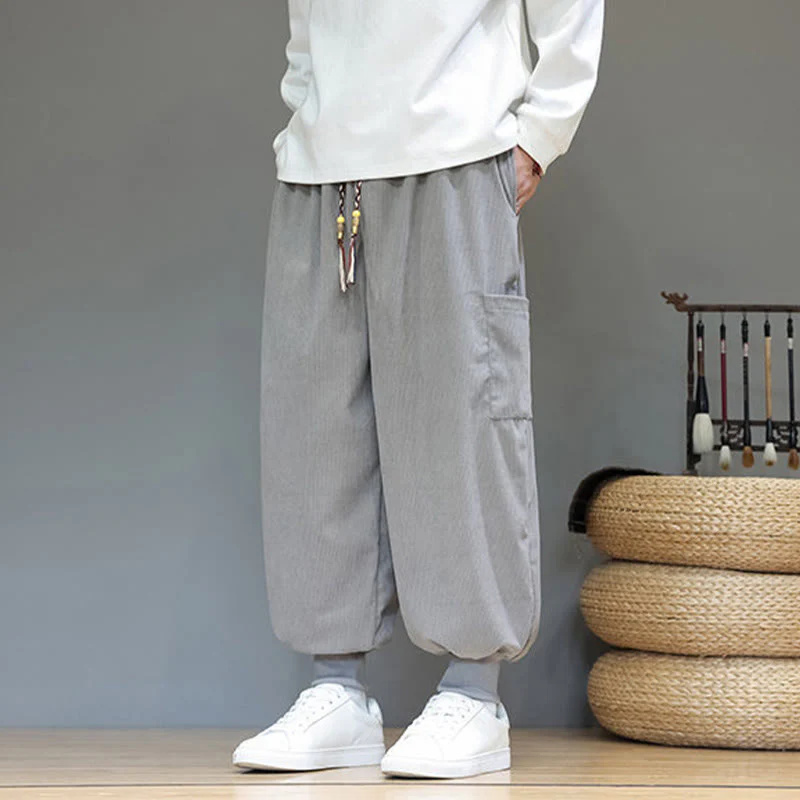 Pantaloni da uomo in cotone alla caviglia con tasche, tinta unita, modello Buddha Stones Spring - Image 11