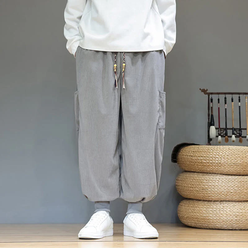 Pantaloni da uomo in cotone alla caviglia con tasche, tinta unita, modello Buddha Stones Spring - Image 12