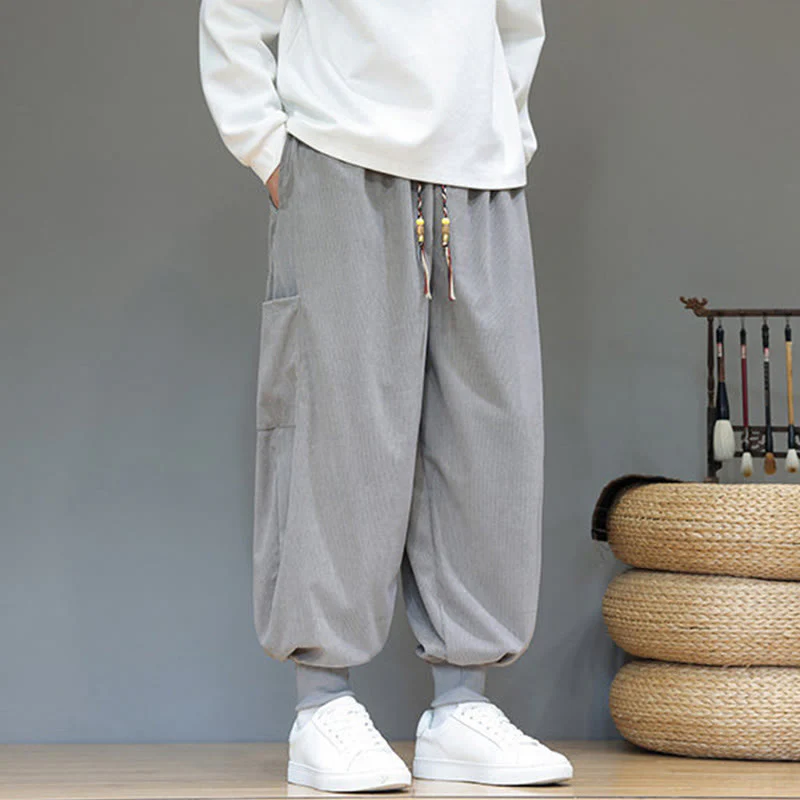 Pantaloni da uomo in cotone alla caviglia con tasche, tinta unita, modello Buddha Stones Spring - Image 13