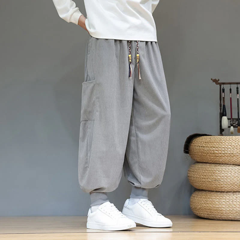 Pantaloni da uomo in cotone alla caviglia con tasche, tinta unita, modello Buddha Stones Spring - Image 14