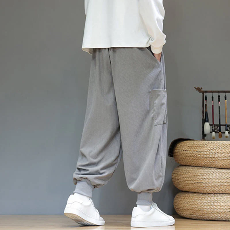 Pantaloni da uomo in cotone alla caviglia con tasche, tinta unita, modello Buddha Stones Spring - Image 15
