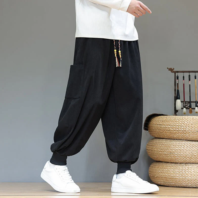 Pantaloni da uomo in cotone alla caviglia con tasche, tinta unita, modello Buddha Stones Spring - Image 23