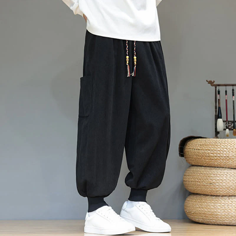 Pantaloni da uomo in cotone alla caviglia con tasche, tinta unita, modello Buddha Stones Spring - Image 25