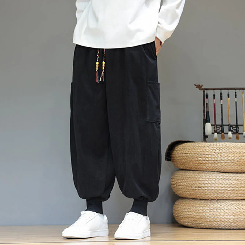 Pantaloni da uomo in cotone alla caviglia con tasche, tinta unita, modello Buddha Stones Spring - Image 26