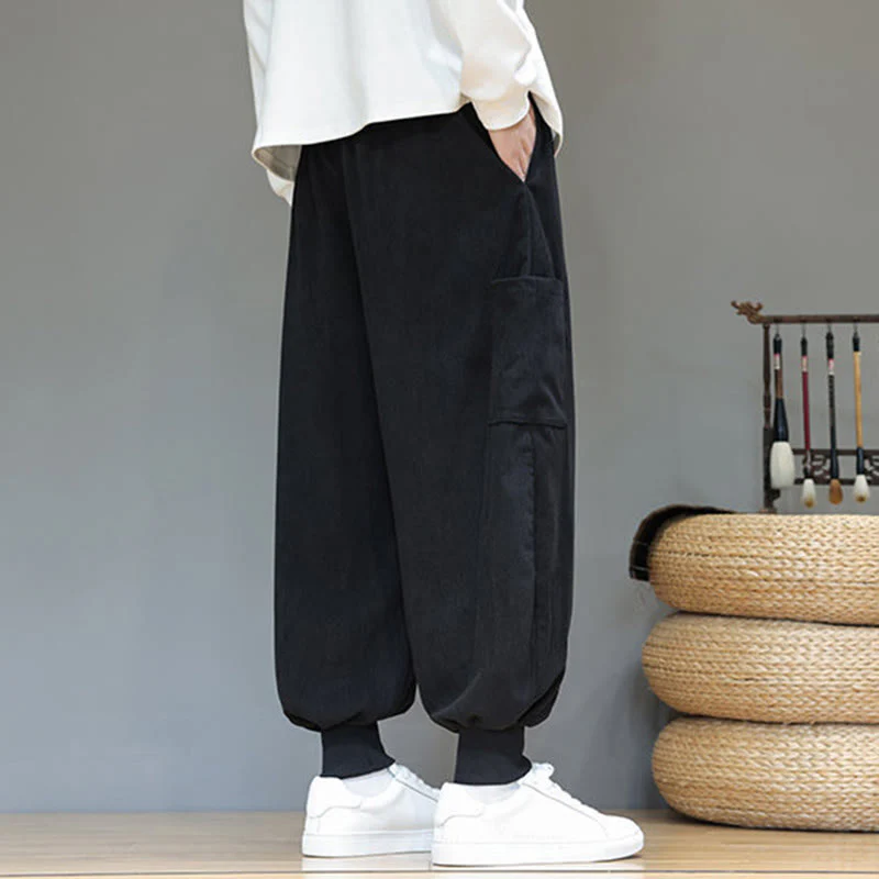 Pantaloni da uomo in cotone alla caviglia con tasche, tinta unita, modello Buddha Stones Spring - Image 28