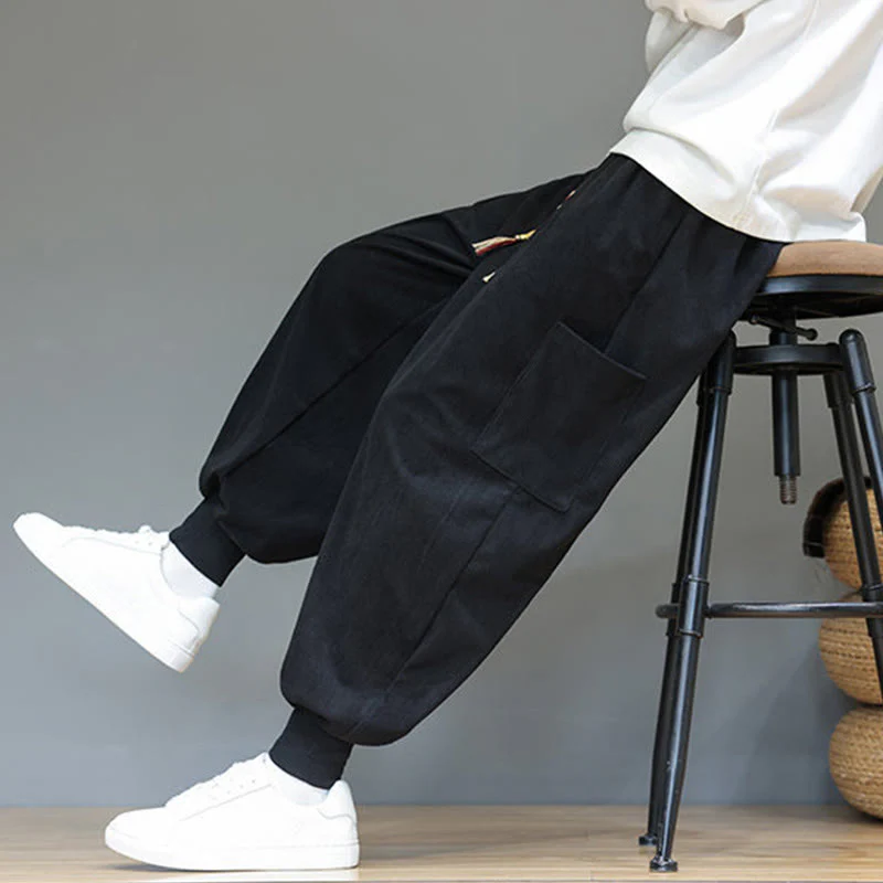 Pantaloni da uomo in cotone alla caviglia con tasche, tinta unita, modello Buddha Stones Spring - Image 29