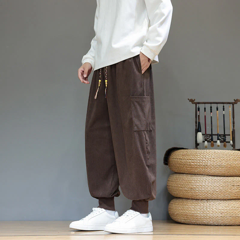 Pantaloni da uomo in cotone alla caviglia con tasche, tinta unita, modello Buddha Stones Spring - Image 30