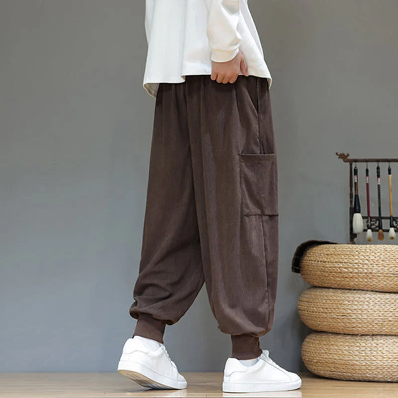 Pantaloni da uomo in cotone alla caviglia con tasche, tinta unita, modello Buddha Stones Spring - Image 31