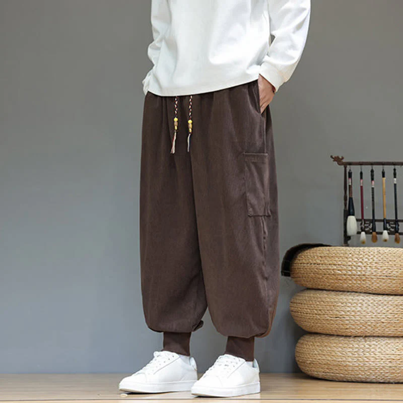 Pantaloni da uomo in cotone alla caviglia con tasche, tinta unita, modello Buddha Stones Spring - Image 32