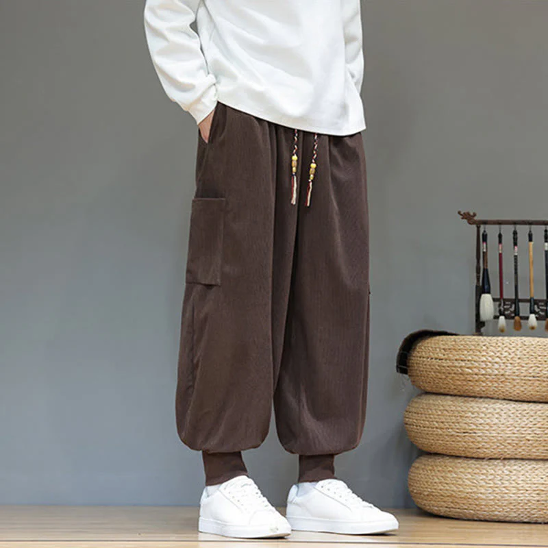 Pantaloni da uomo in cotone alla caviglia con tasche, tinta unita, modello Buddha Stones Spring - Image 33