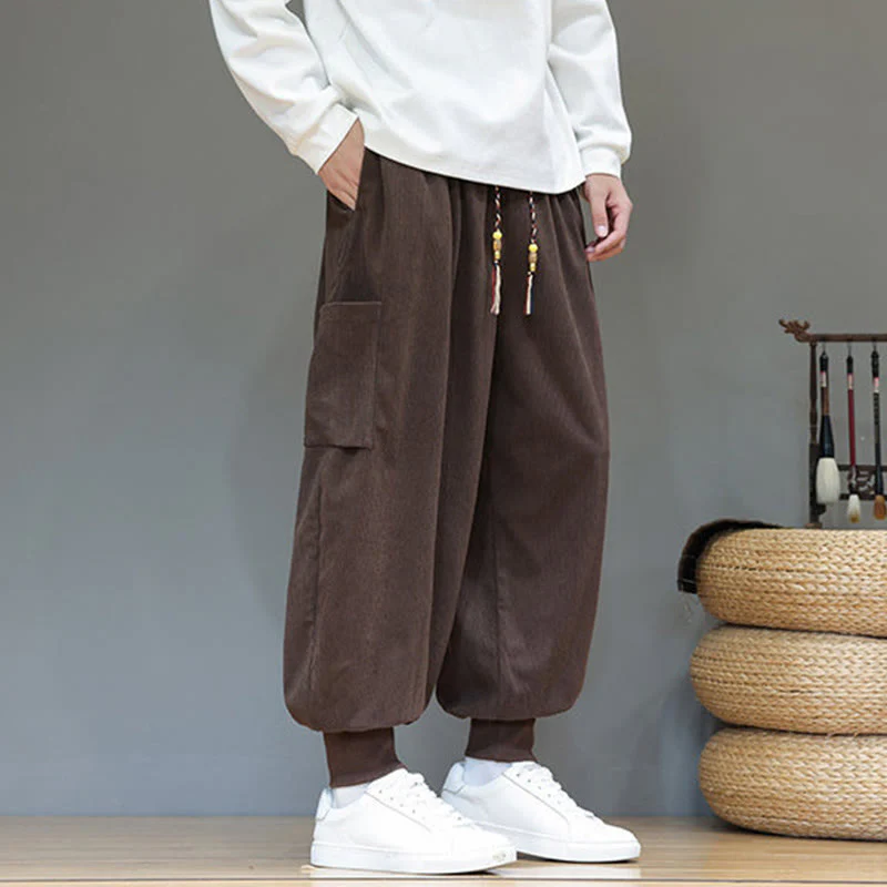 Pantaloni da uomo in cotone alla caviglia con tasche, tinta unita, modello Buddha Stones Spring - Image 34
