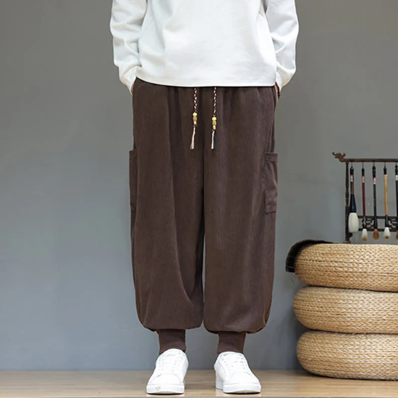 Pantaloni da uomo in cotone alla caviglia con tasche, tinta unita, modello Buddha Stones Spring - Image 35