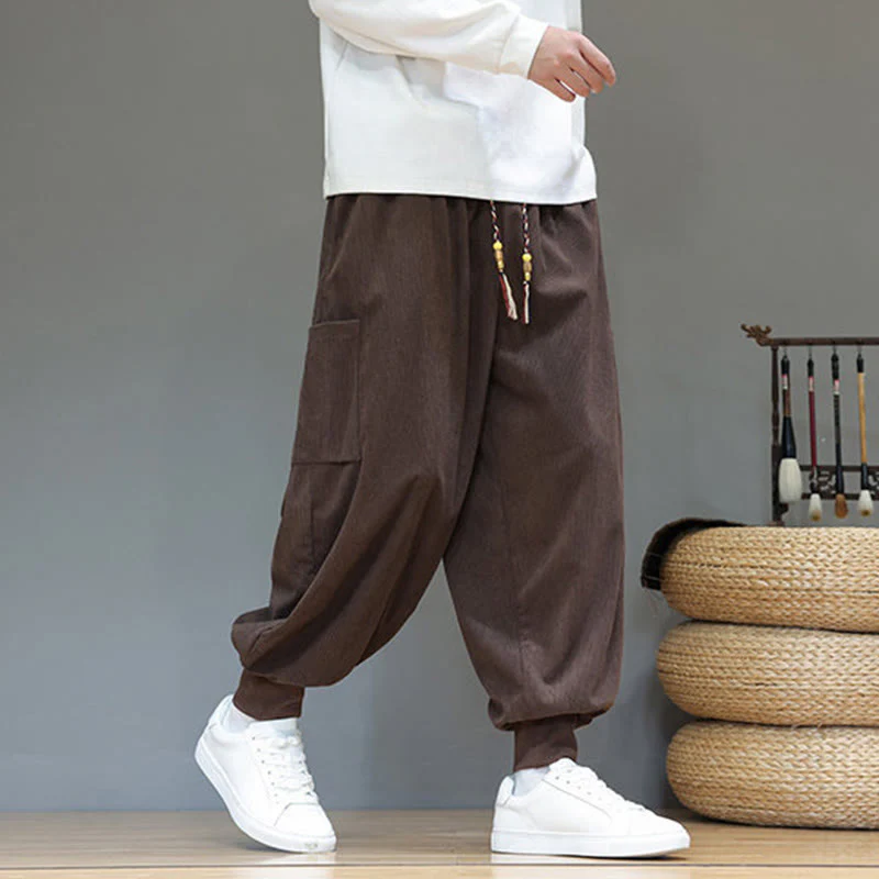Pantaloni da uomo in cotone alla caviglia con tasche, tinta unita, modello Buddha Stones Spring - Image 36