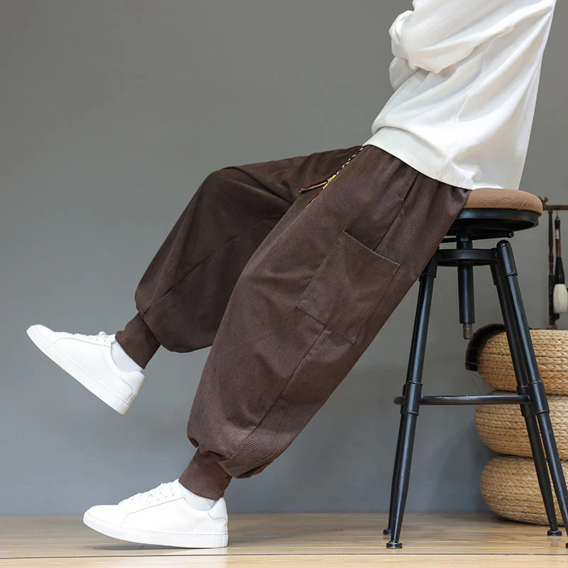 Pantaloni da uomo in cotone alla caviglia con tasche, tinta unita, modello Buddha Stones Spring - Image 37