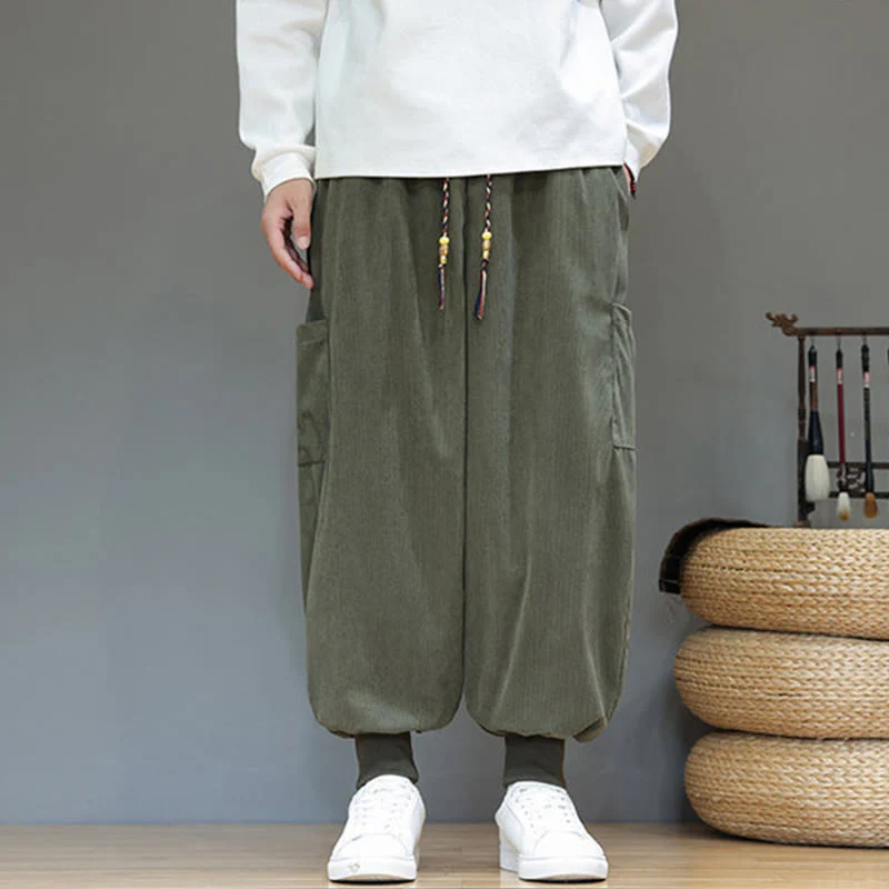 Pantaloni da uomo in cotone alla caviglia con tasche, tinta unita, modello Buddha Stones Spring - Image 6