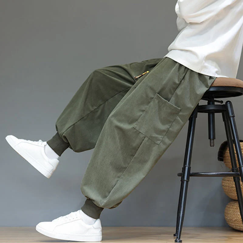 Pantaloni da uomo in cotone alla caviglia con tasche, tinta unita, modello Buddha Stones Spring - Image 8