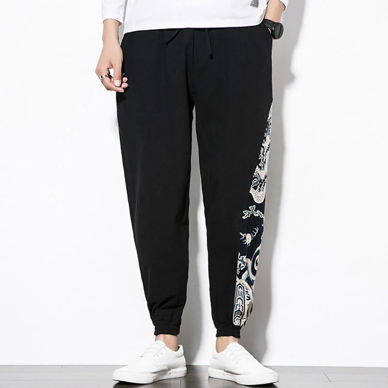 Pantaloni da uomo in cotone Buddha Stones Summer Dragon Waves con tasche - Image 10