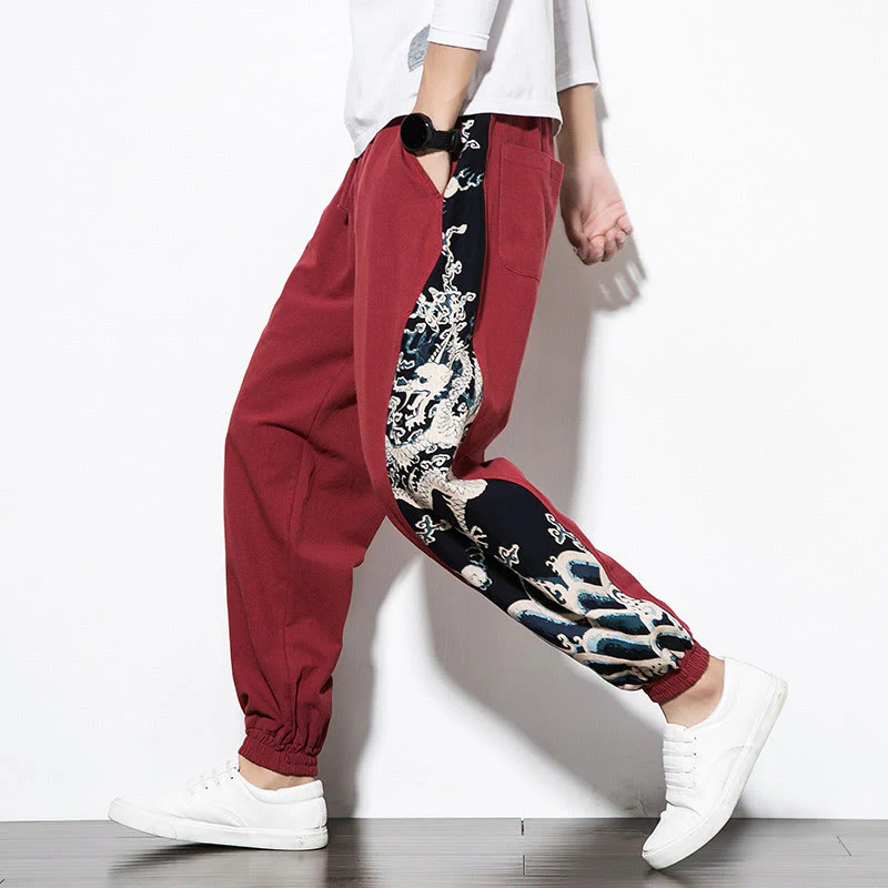 Pantaloni da uomo in cotone Buddha Stones Summer Dragon Waves con tasche - Image 20