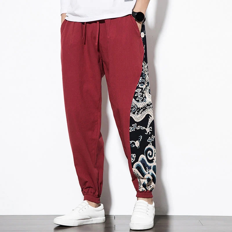 Pantaloni da uomo in cotone Buddha Stones Summer Dragon Waves con tasche - Image 21